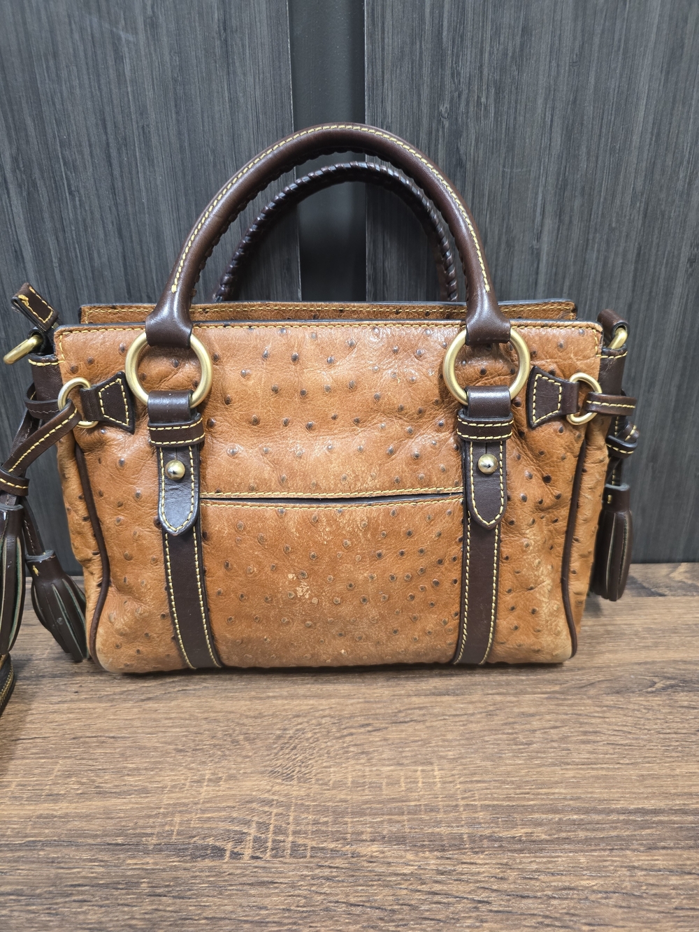 Dooney & Bourke Ostrich Embossed Leather Satchel Handbag & Matching Zip Wallet - Picture 3 of 11
